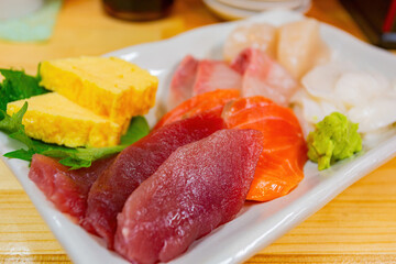 Close up shot of Japanese style Sashimi