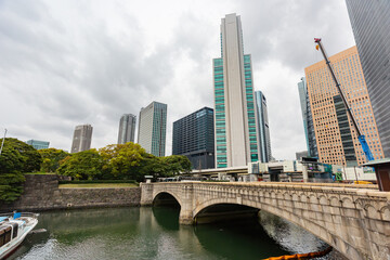 Beautiful cityscape saw from Hamarikyu Gardens