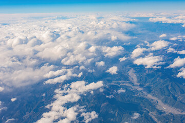 Aerial view of the mountain and clouds landscape