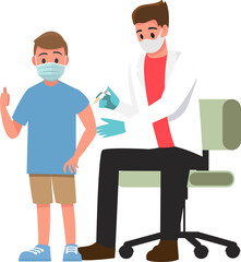 Vaccination of people from coronavirus COVID-19., flu or influenza shot or taking blood test with a needle,Vector illustration cartoon character.
