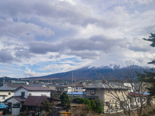 Rural town landscape with Mt. Fuji