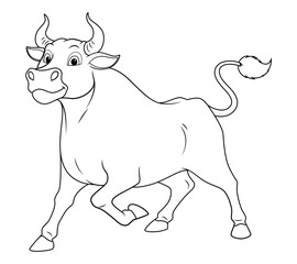 Black Bull Cartoon Animal Illustration BW