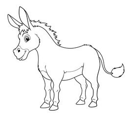 Donkey Cartoon Animal Illustration BW