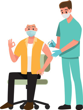 Vaccination of people from coronavirus COVID-19., flu or influenza shot or taking blood test with a needle,Vector illustration cartoon character.