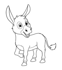 Little Donkey Cartoon Animal Illustration BW