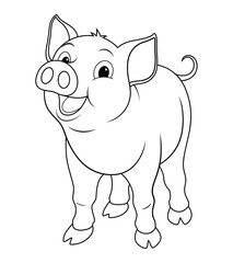 Little Pig Cartoon Animal Illustration BW