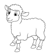 Little White Sheep Cartoon Animal Illustration BW