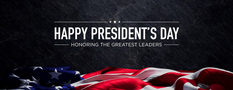 American Flag Banner with Presidents day Caption on Black Slate. Premium Holiday Background.