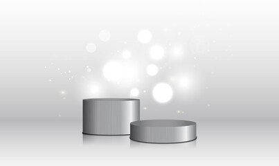 Stainless steel stand for display cosmetic products with background silver color and bokeh vector illustration