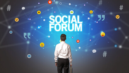 Rear view of a businessman, social media concept