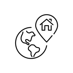 Home delivery address on earth globe. Pixel perfect, editable stroke icon