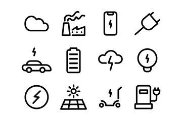 Collection of electric technology icon for environment issue. Simple stroke line art icon design