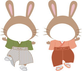 袴姿の茶色うさぎの顔フレーム