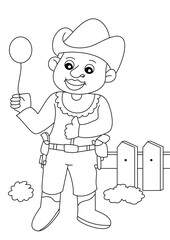 cowboy cute coloring page or book for kid vector