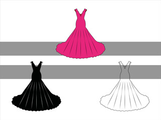 Naklejka premium Dress Clipart SVG Cut File | Women’s Dresses Svg | Dresses Svg | Gown Svg | Long Gown Svg | Prom Dress Svg | Wedding Dress Svg | Dress Svg Bundle
