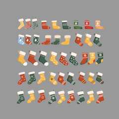Christmas socks. decorative sock. group set. Vector  Illustration