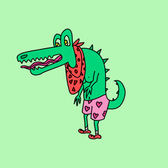 illustration vector graphic of crocodile character with colourful style, good for your project  or can use on background.
