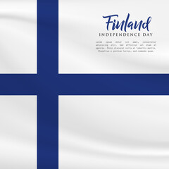 Square Banner illustration of Finland independence day celebration with text space. Waving flag and hands clenched. Vector illustration.