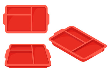 Plastic food trays.Trays for carrying food and serving in fast food establishments and cafeterias with compartments for different products.Vector illustration.