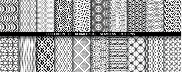 Geometric set of seamless black and white patterns. Simpless vector graphics