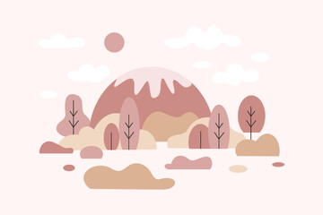 Cute landscape in minimalist flat design 
