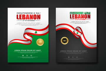 Set poster design Lebanon Independence day background template