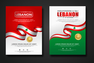Set poster design Lebanon Independence day background template