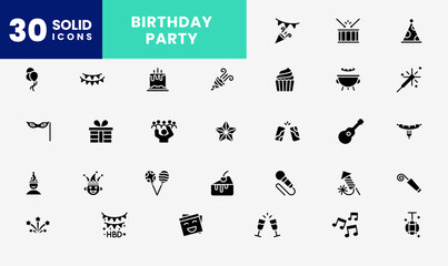 Icon Solid pack Party, birthday, celebration, gift, congratulation, happy and much more. editable file, Glyph icon style