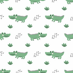 Crocodile. Seamless pattern. Printing on fabric and wrapping paper. Background to the nursery.