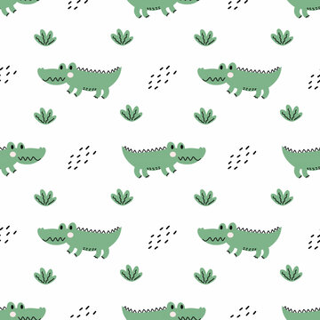 Crocodile. Seamless pattern. Printing on fabric and wrapping paper. Background to the nursery.
