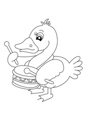 duck playing music coloring page or book for kid vector