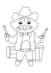 cowboy cat coloring page or book for kid vector