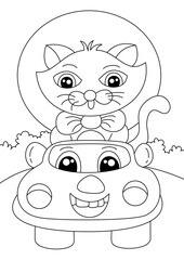 cat with car coloring page or book for kid vector
