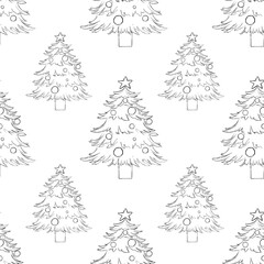 set of christmas trees. Seamless minimalistic pattern with the image of a linear fir tree. Christmas pattern for textile, wallpaper, fabric, accessories, card and decor.
