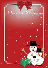christmas greeting card with snowman in red themes