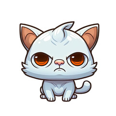 Obraz premium Cute cat angry sitting cartoon icon illustration.