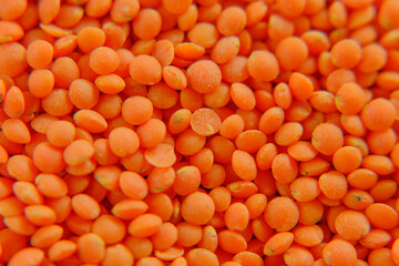 lentil groats background.Cereals and legumes. carbohydrate food.bean groats.orange lentil grits