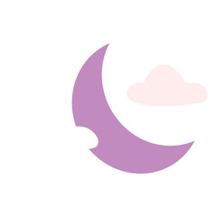 Cute crescent moon and clouds illustration in minimalist style and pastel color for design element