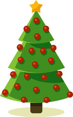 CHRISTMAS TREE WITH RED BALLS AND STAR, PNG