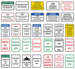 Parking lot and garage information sign set of vector