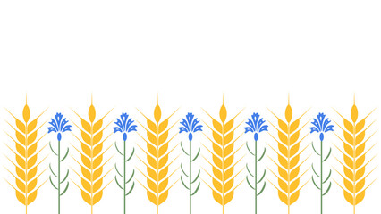 Yellow wheat ears and blue cornflowers forming bottom  border
