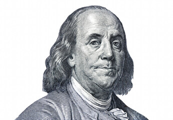 Benjamin Franklin portrait from one hundred american dollars - obrazy, fototapety, plakaty