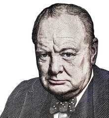 Sir Winston Churchill portrait from British five pounds sterling banknote - obrazy, fototapety, plakaty