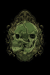 Deformed skull head with ornament vector illustration