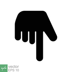 Pointing down icon. Simple solid style. Backhand index pointing down, forefinger, hand gesture pointer concept. Glyph vector illustration isolated on white background. EPS 10.