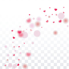 Hearts Confetti Falling Background. St. Valentine's Day pattern. Romantic Scattered Hearts Design Element. Love. Sweet Moment. Gift. Cute Element of Design for Sales or Celebration.
