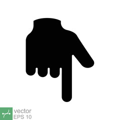 Pointing down icon. Simple solid style. Backhand index pointing down, forefinger, hand gesture pointer concept. Glyph vector illustration isolated on white background. EPS 10.