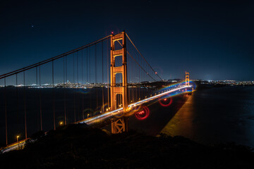 View of Golden Gate bridge during night time in San Francisco