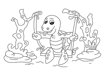 turtles play cute coloring page or book for kid vector