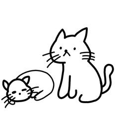 ネコ　2匹　無色　イラスト